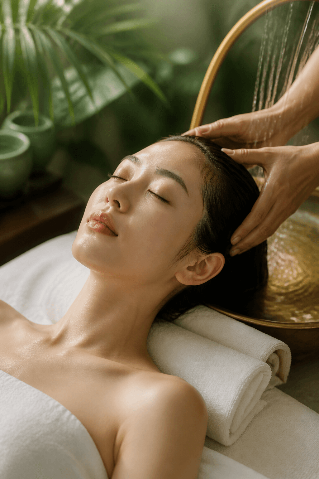 Guest receiving a relaxing head spa treatment at Natural Beauty Spa in Bellevue